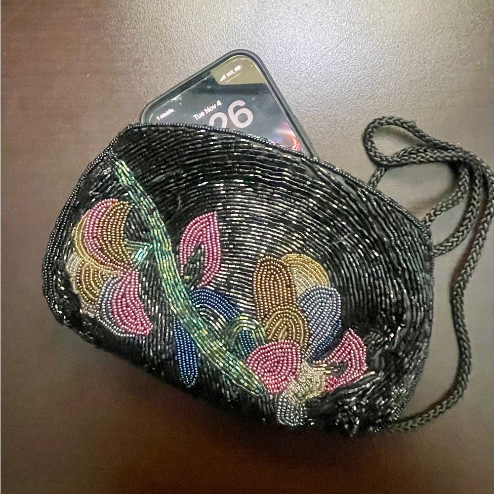 Vintage Elegant Beaded Black Evening Bag